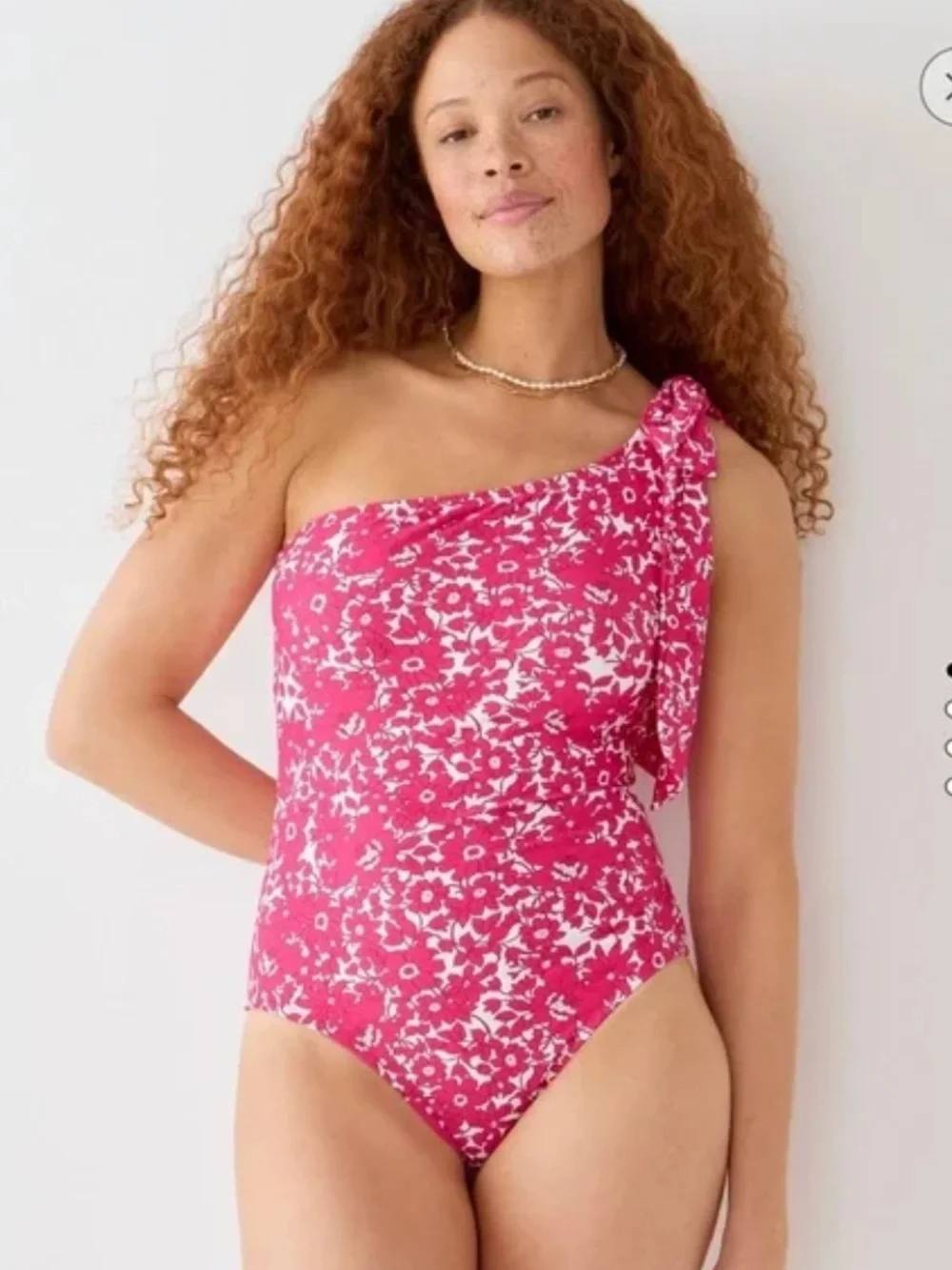 J. Crew One Shoulder One Piece Swimsuit Pink Floral Bow Size 10 Bathing Suit